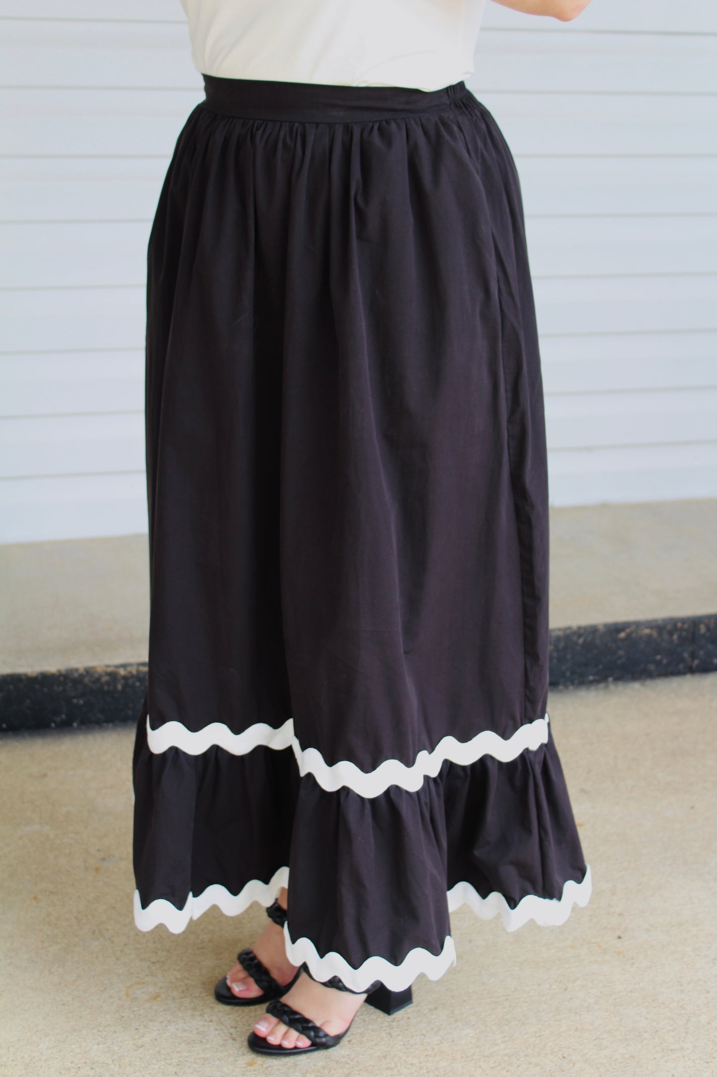 All Dressed Up Black Ric Rac High Waist Skirt