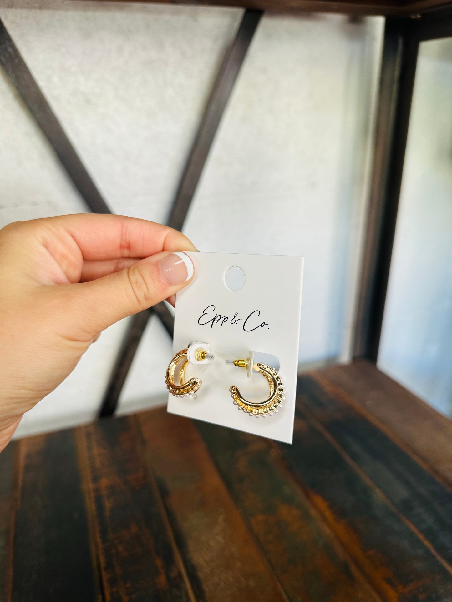 Gold and Pearl Triple Hoops