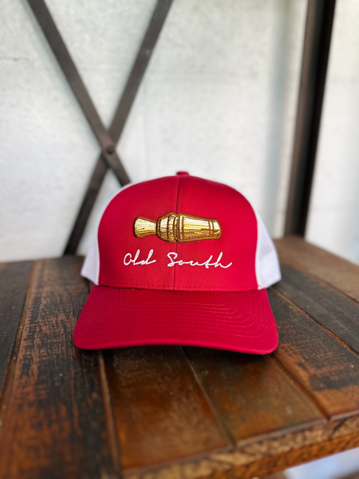 Duck Call Trucker Hat - Cardinal / White