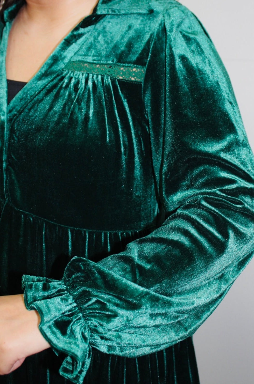 Evergreen Velvet Tiered Dress