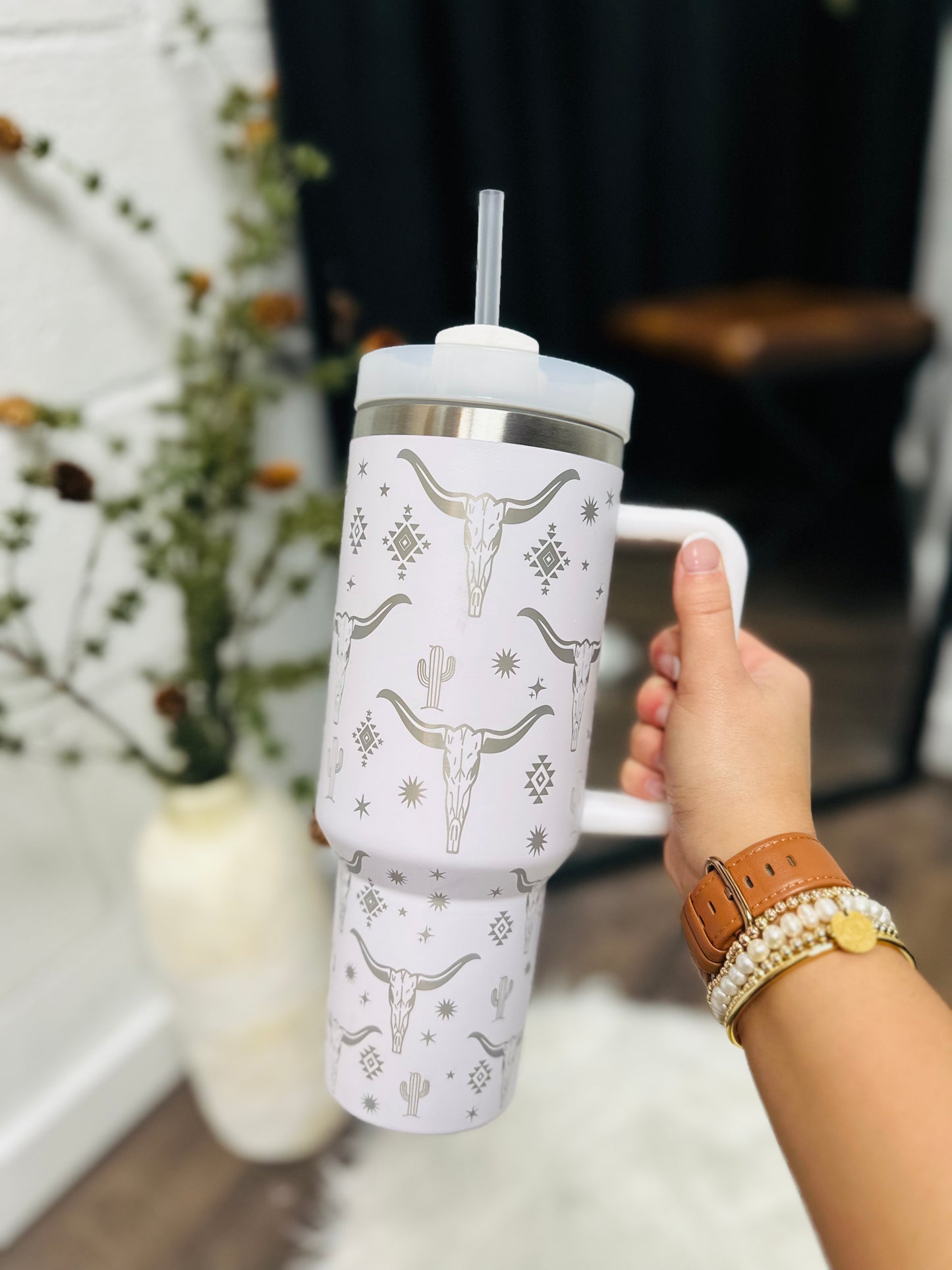 White Western Print 40oz Tumbler