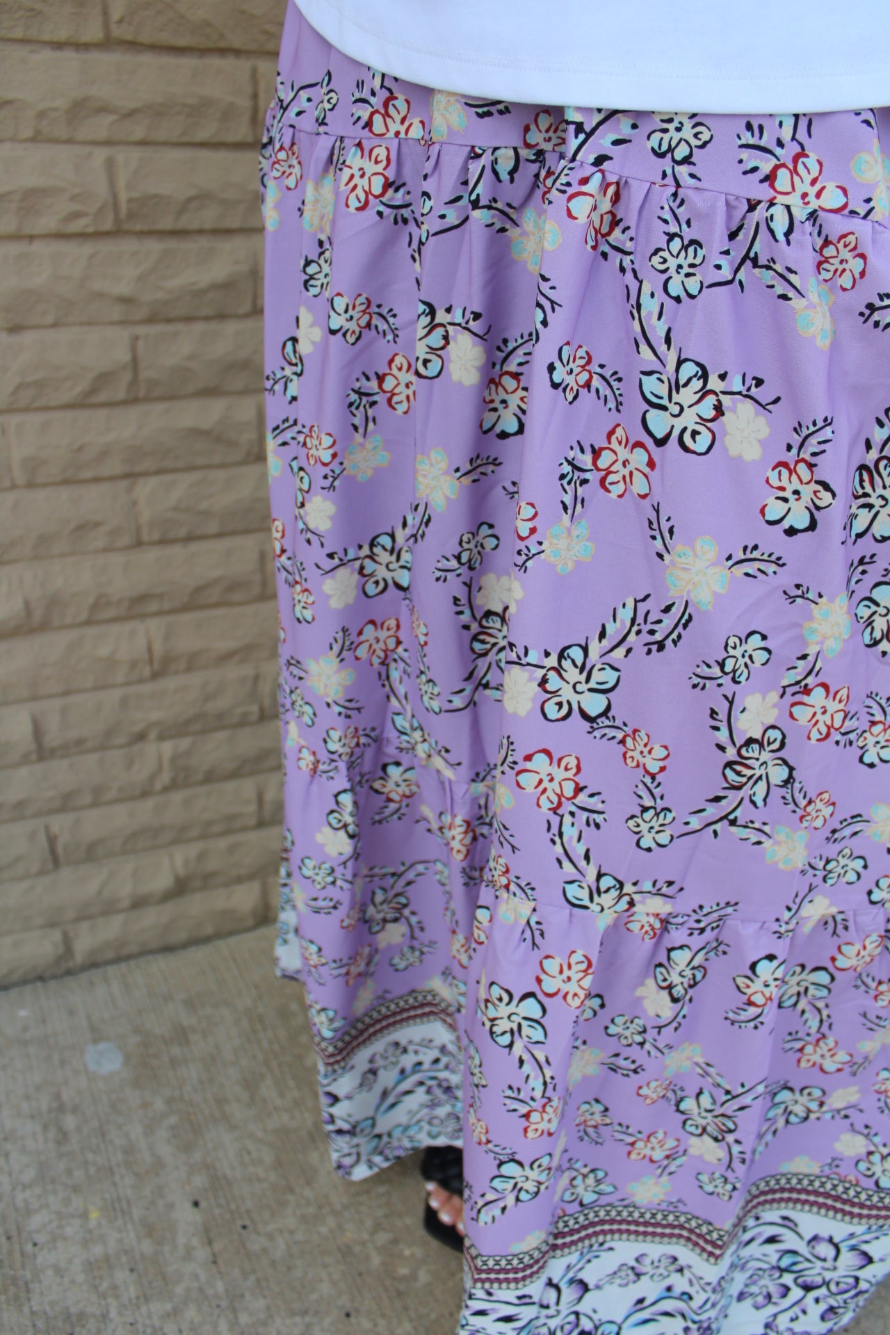 Purple Floral Boho Print Maxi Skirt