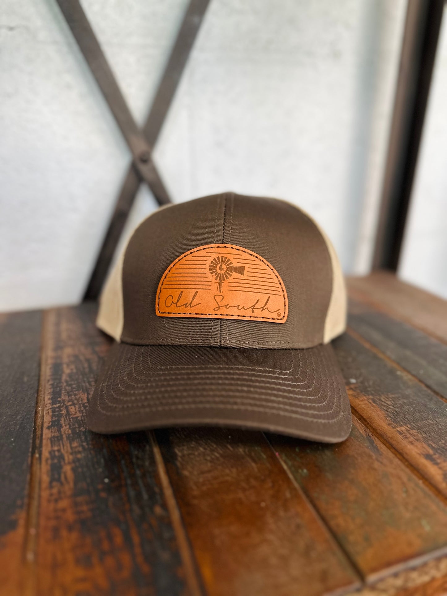 Arch Leather Patch Trucker Hat - Brown/Khaki