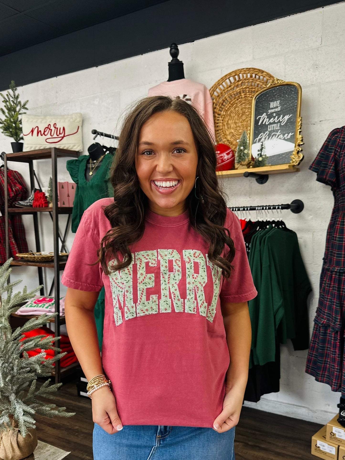 Vintage Candy Cane Christmas Embroidered Tee