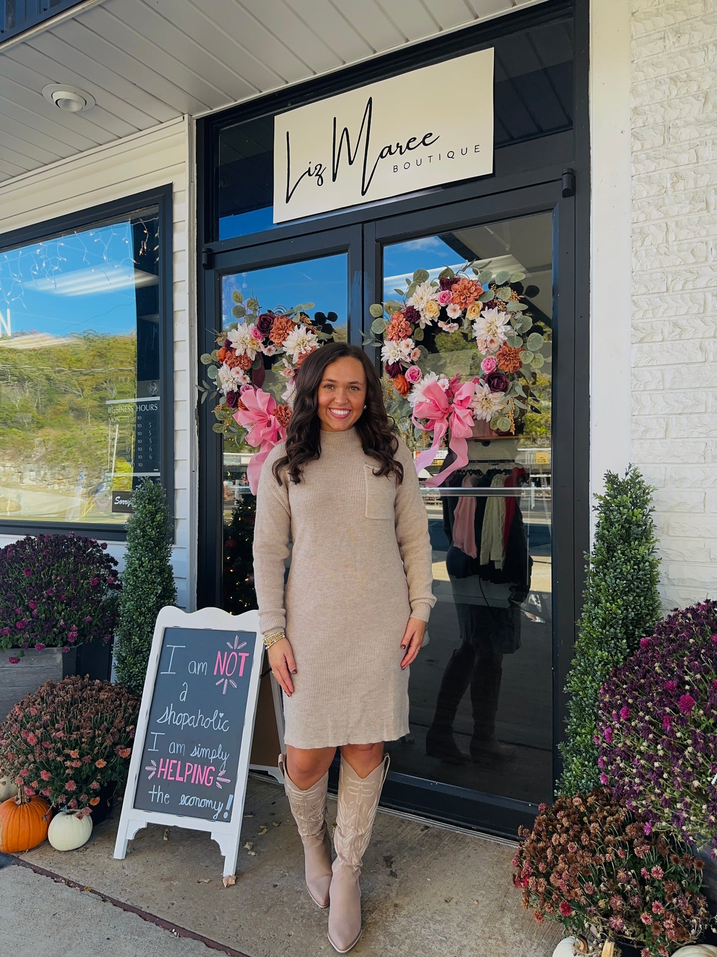 Oatmeal Long Sleeve Ribbed Sweater Dress