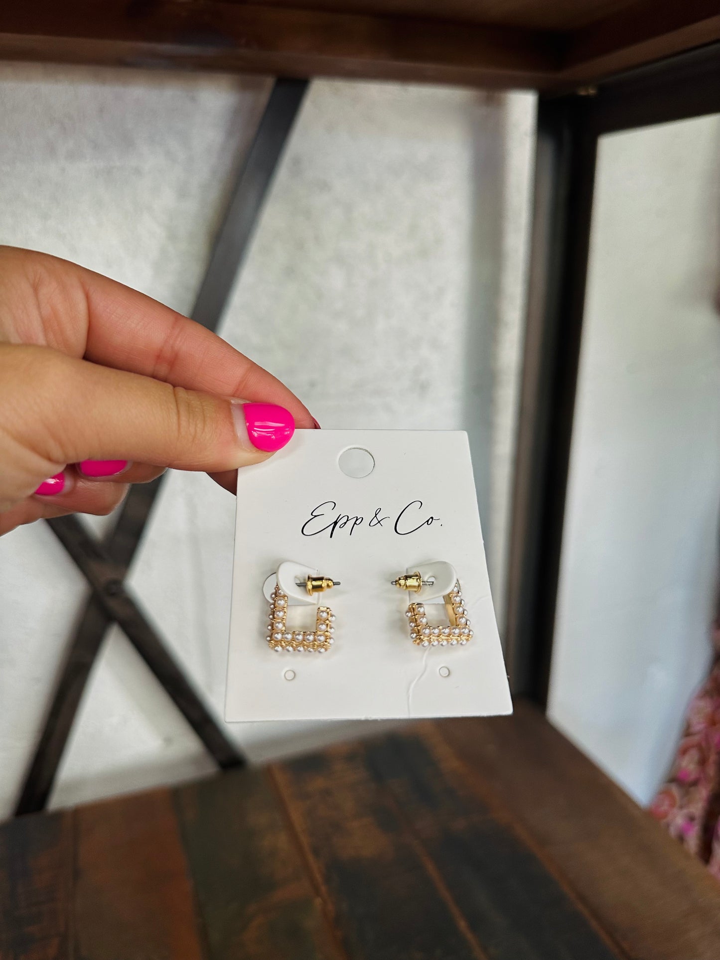 Gold Mini Square Pearl Hoops