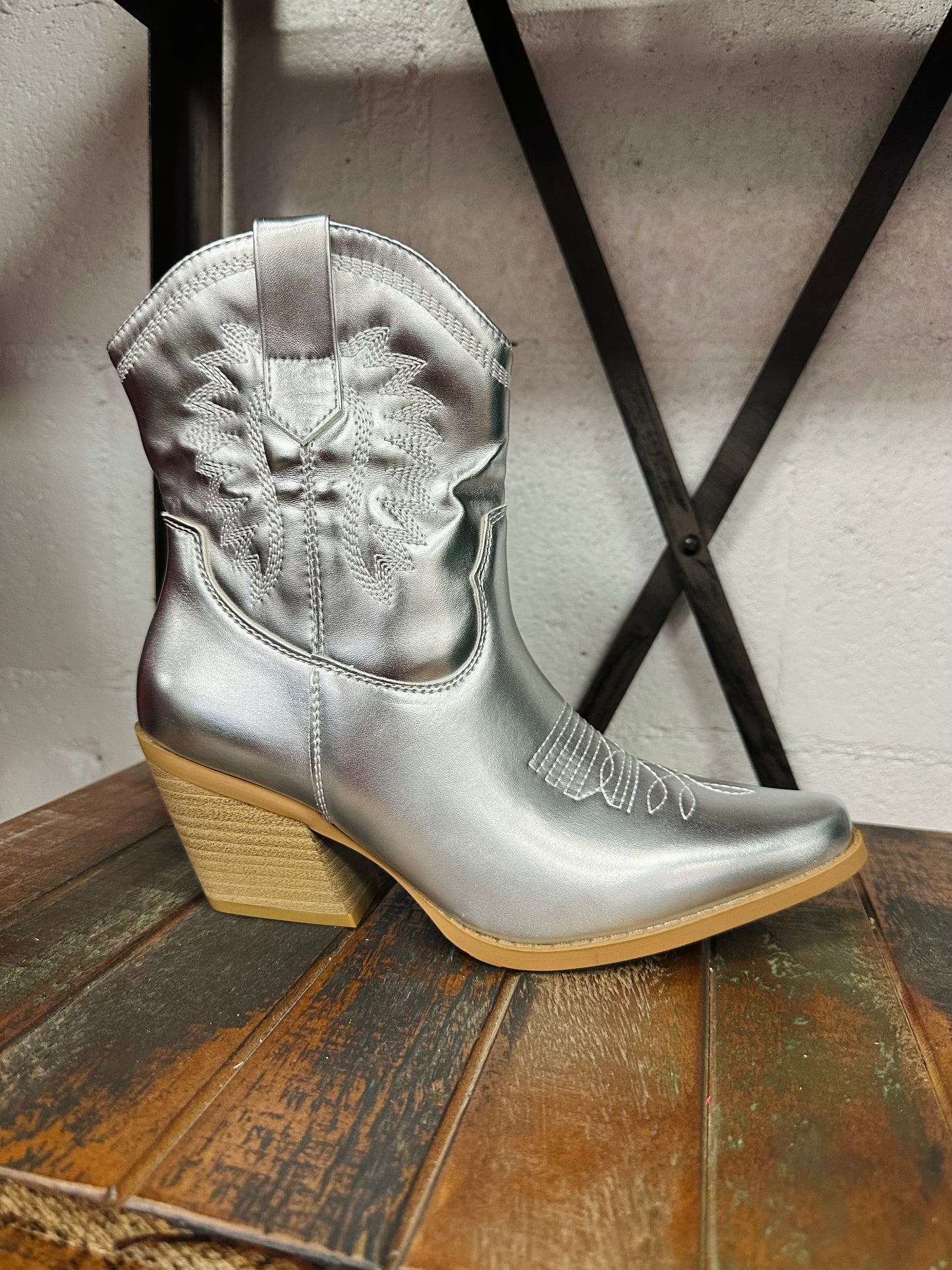 The Lynn Silver Western Bootie