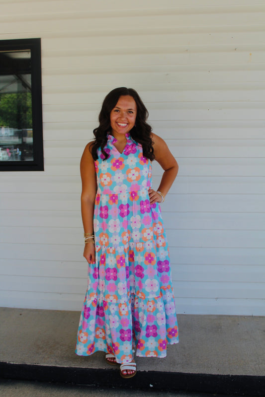 The Isabelle Sky Blue Floral Print Maxi Dress