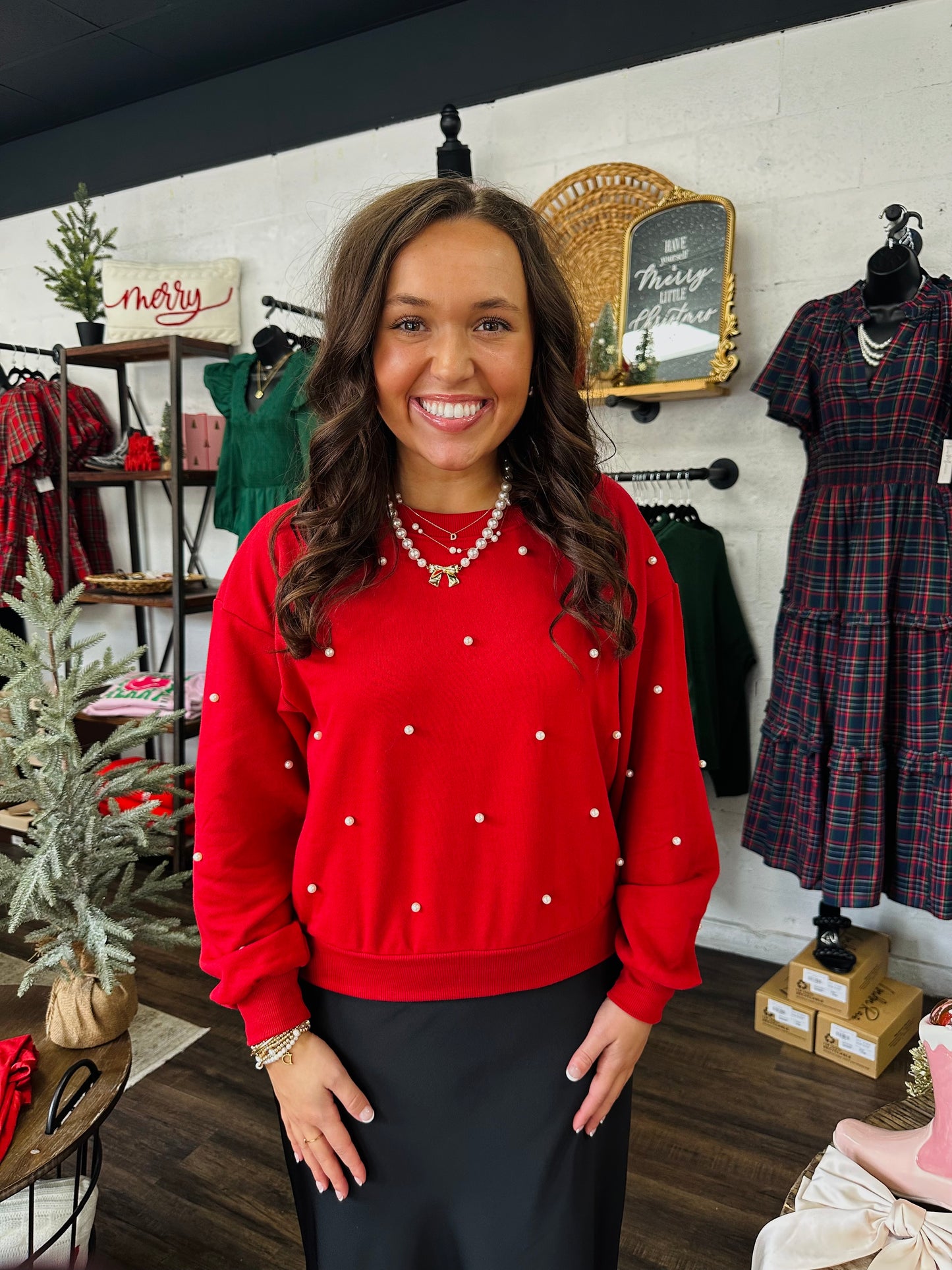 The Holly Red Pearl Stud Pullover