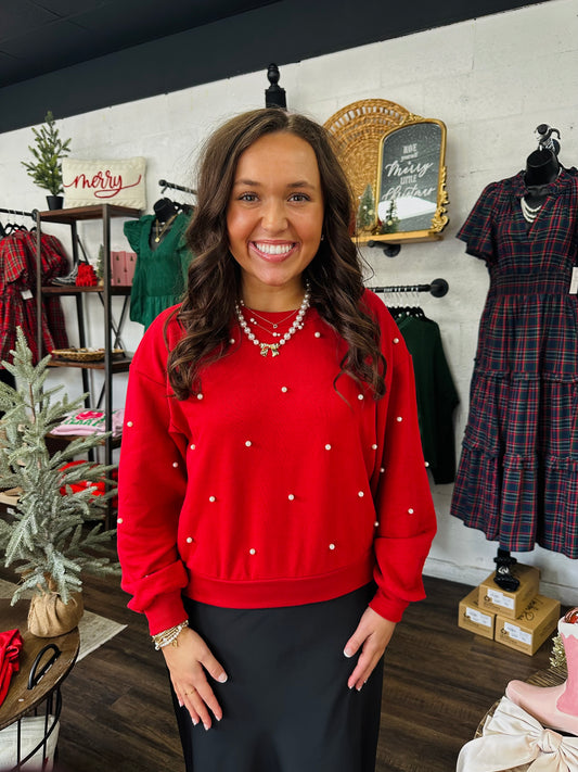 The Holly Red Pearl Stud Pullover