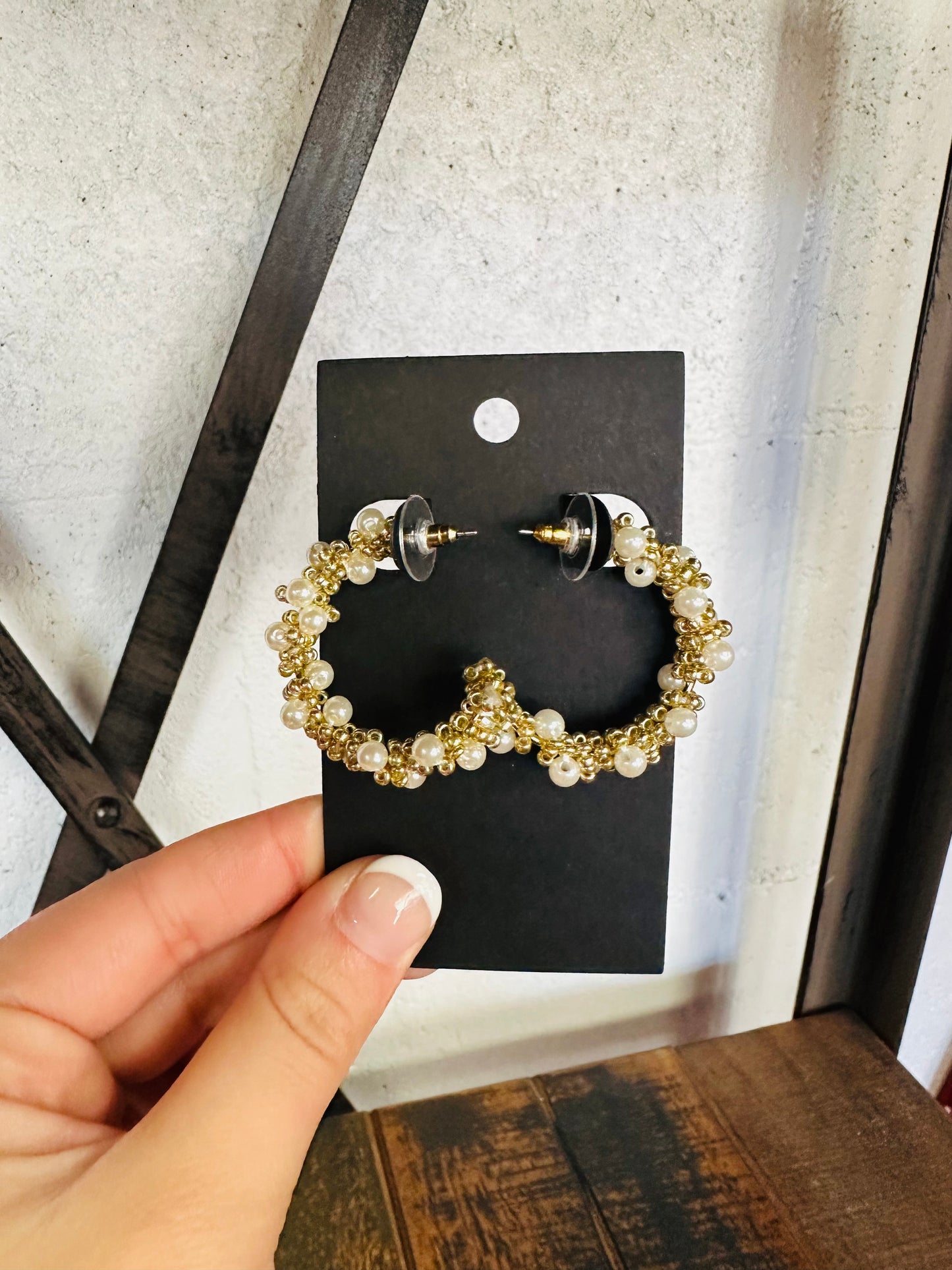 Gold Classic Pearl Cluster Hoop Earrings