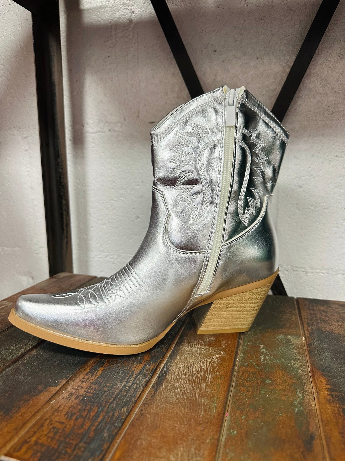 The Lynn Silver Western Bootie