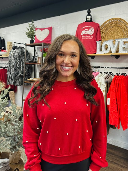 The Holly Red Pearl Stud Pullover