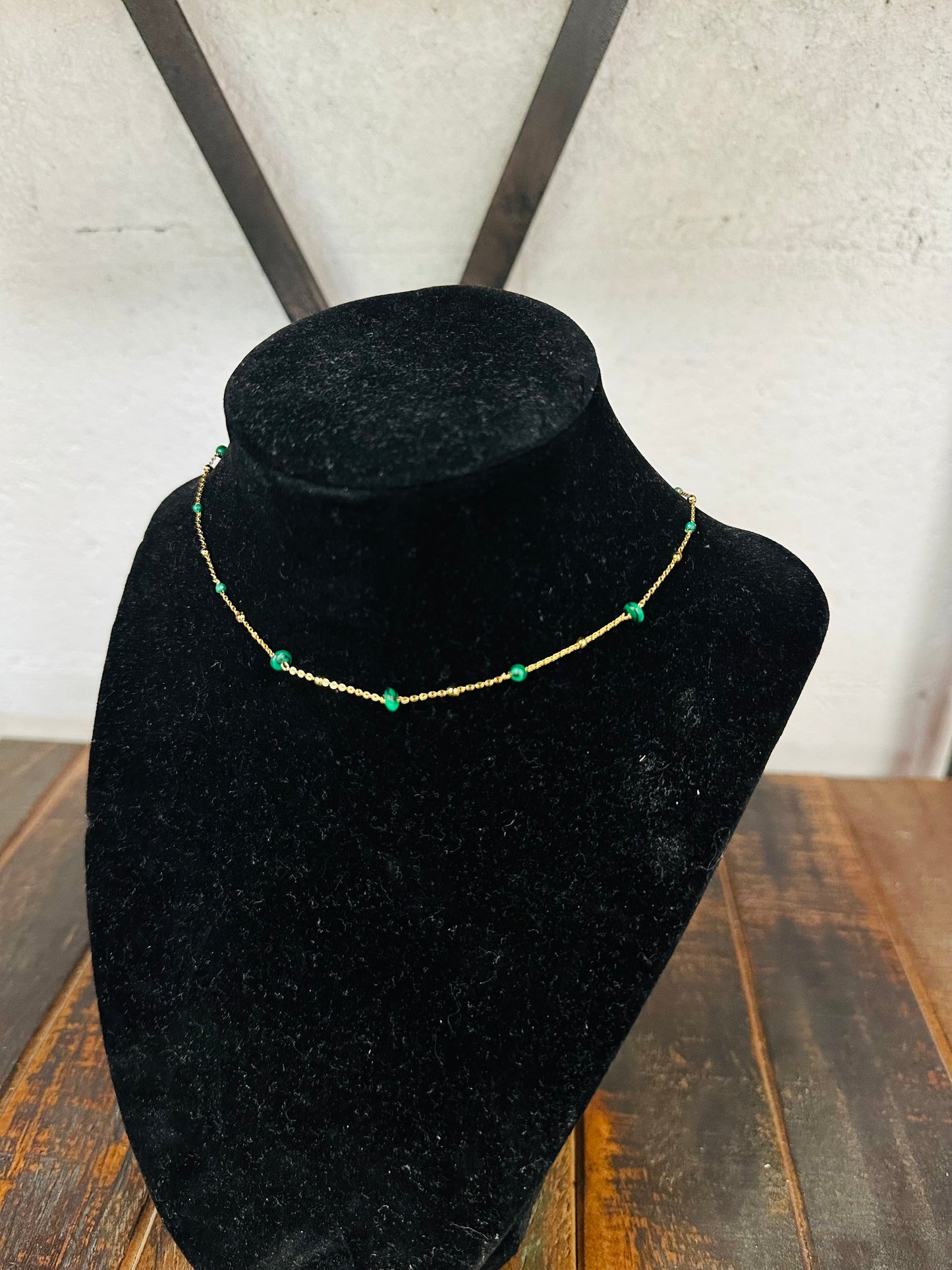 Dainty Green Stone Bead Necklace