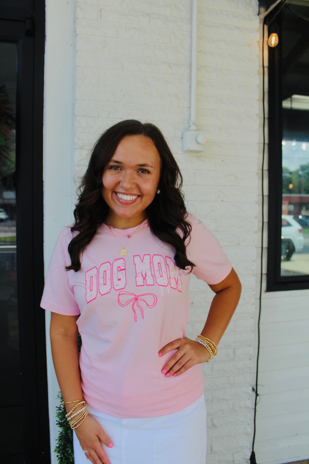 Pink Dog Mom Bow Graphic Tee