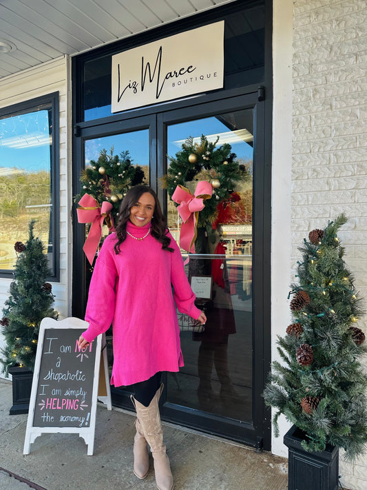 The Bella Pink Waffle Knit Sweater Dress