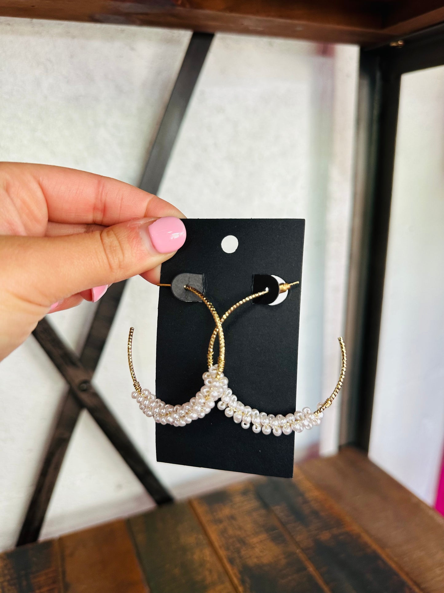 Gold Pearl Cluster Hoop Earrings