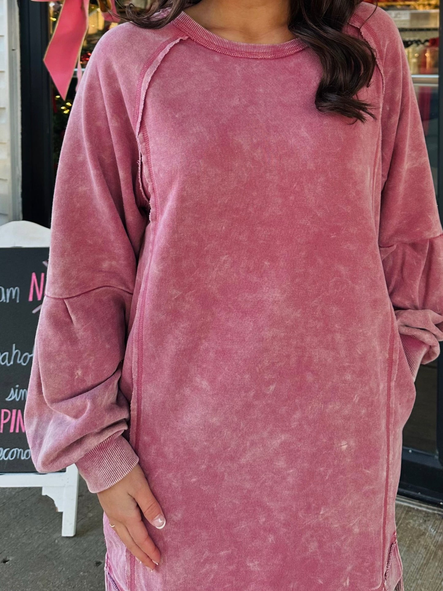 Rose Mineral Wash Long Sleeve Dress