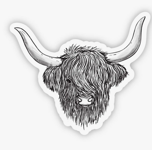 Highland Cow Black & White Sticker