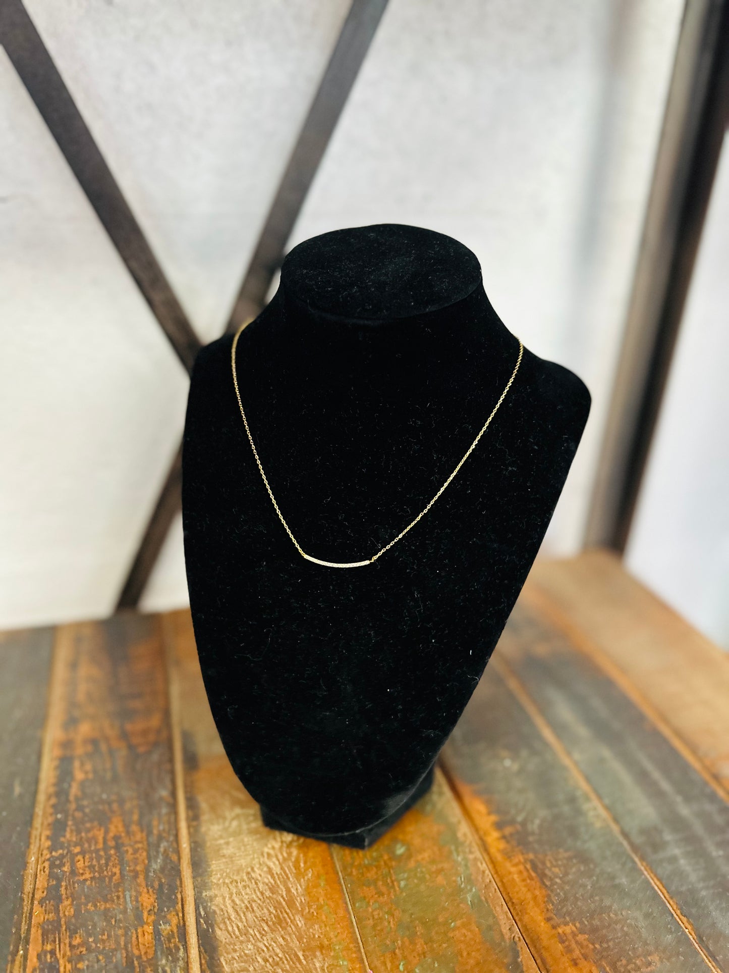 Simple Pave Bar Gold Necklace