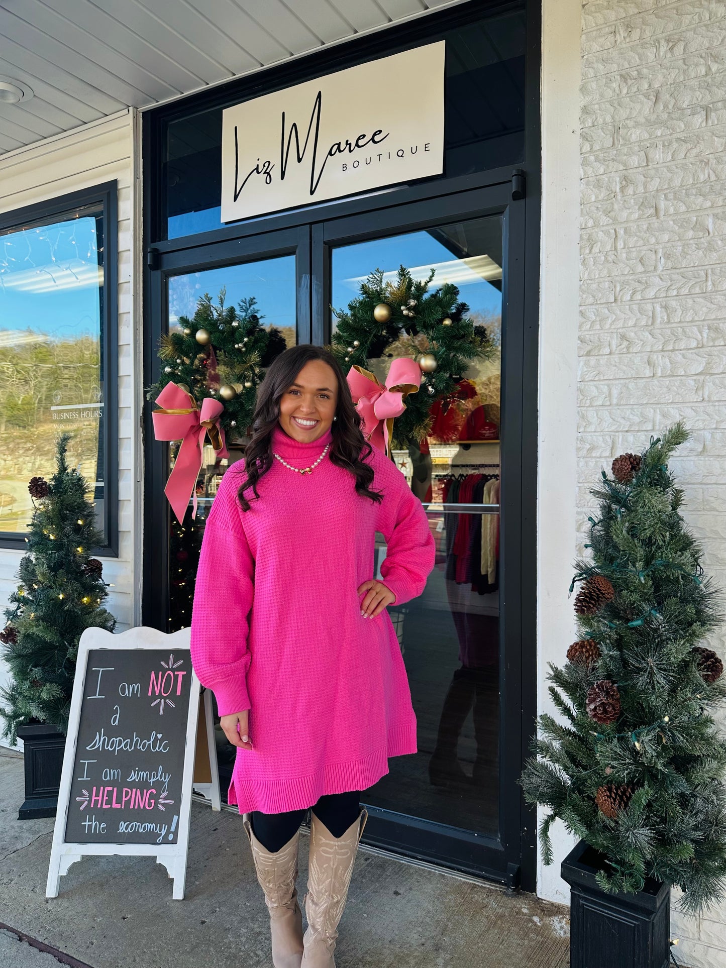 The Bella Pink Waffle Knit Sweater Dress