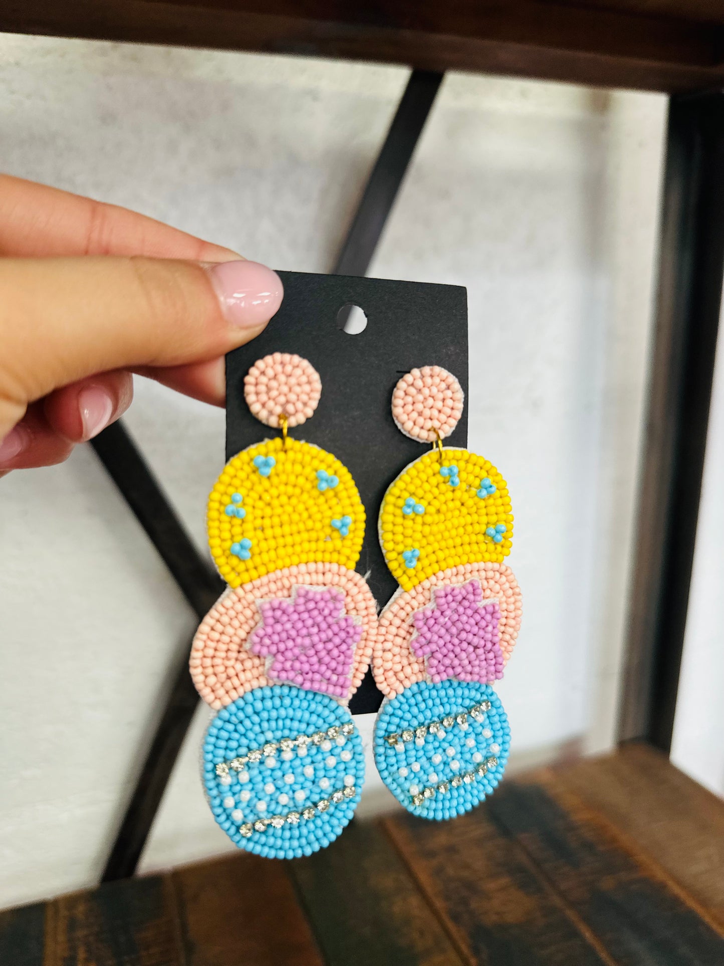 Easter Eggs Pastel Beaded Drop Earrings