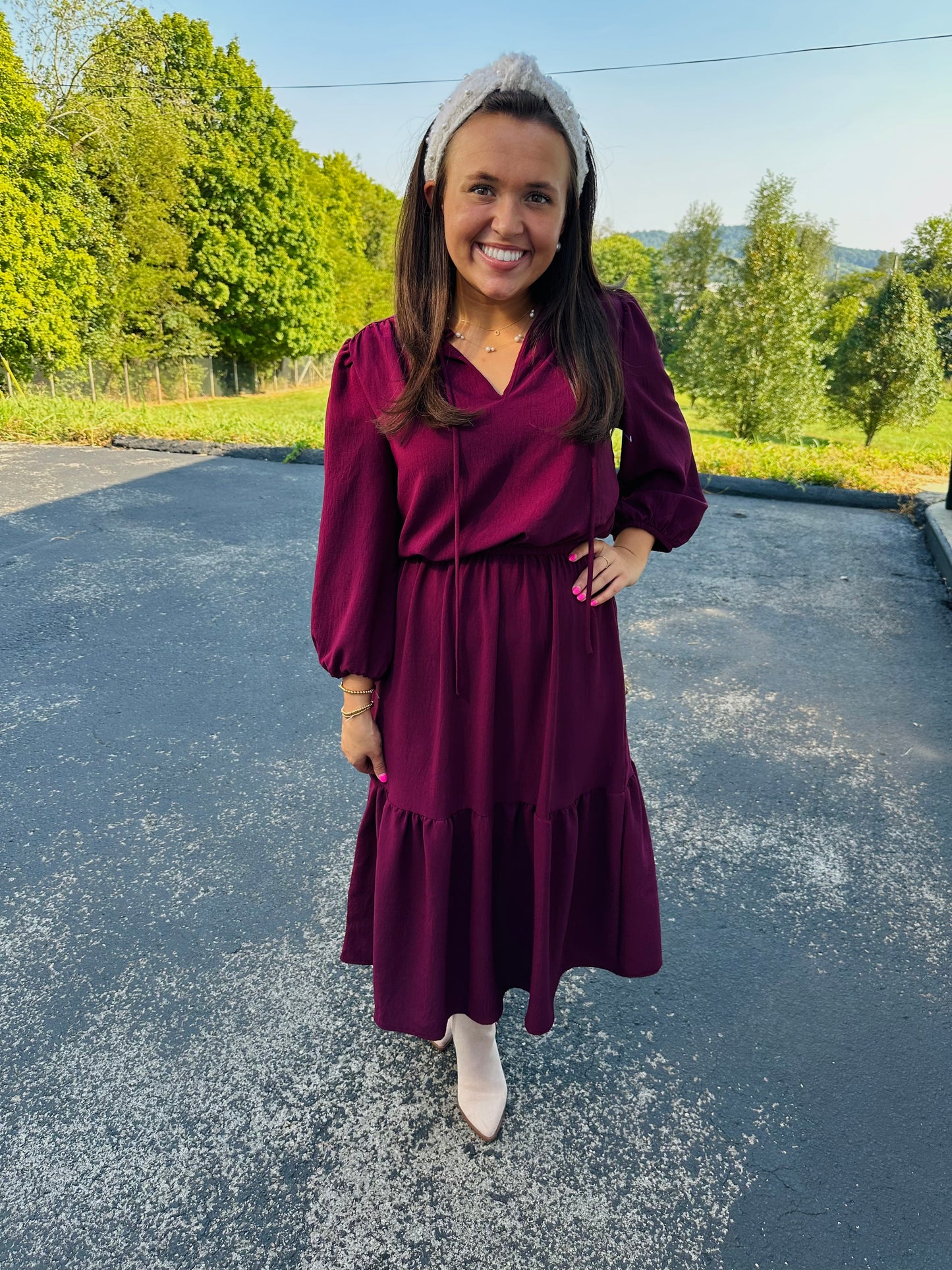 The Annie Burgundy Midi Dress