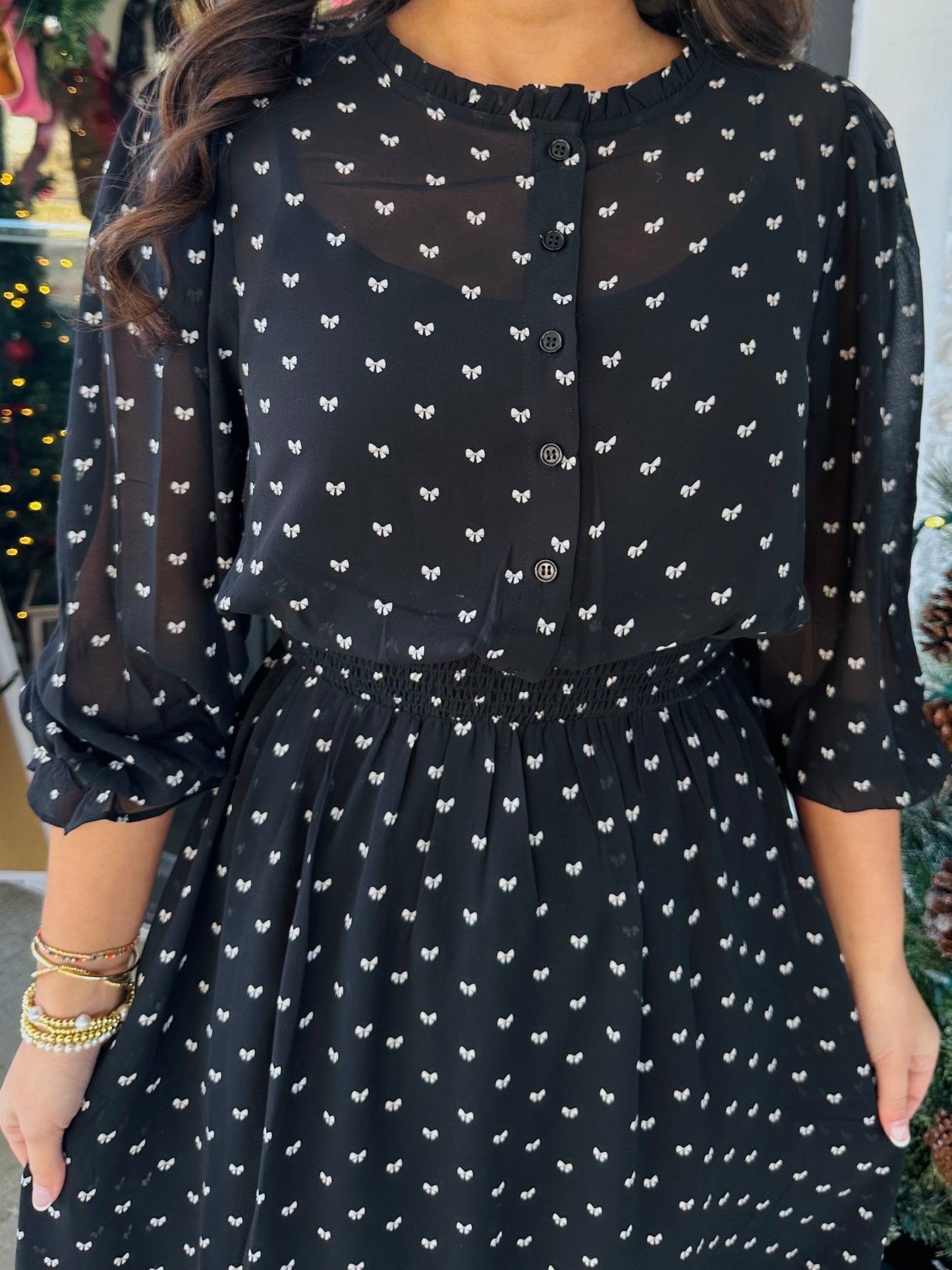 The Leighton Black Bow Print Midi Dress