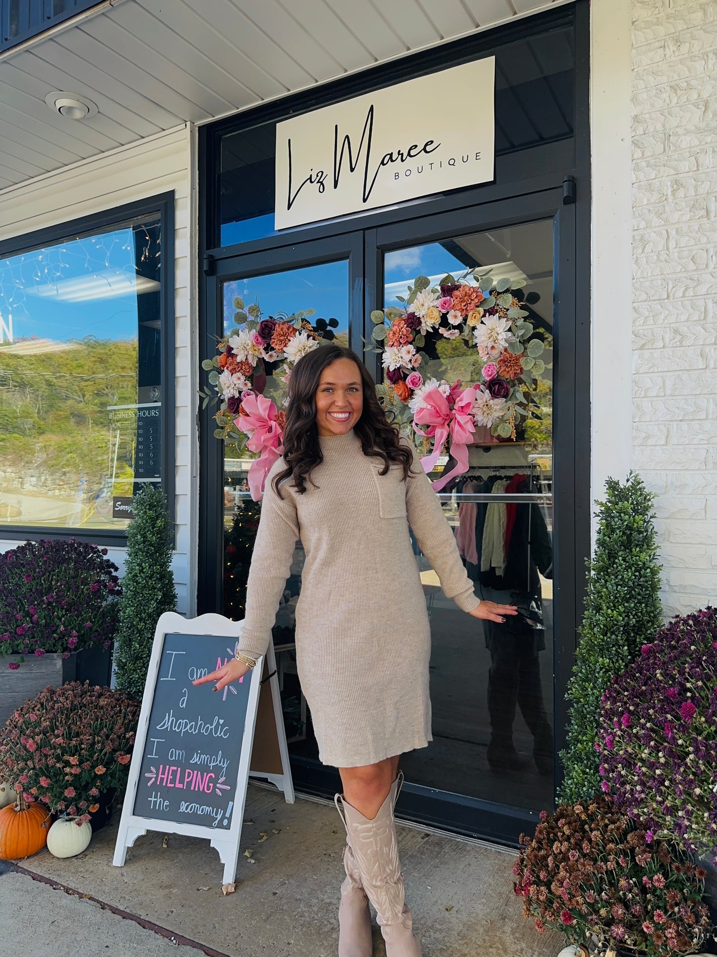 Oatmeal Long Sleeve Ribbed Sweater Dress