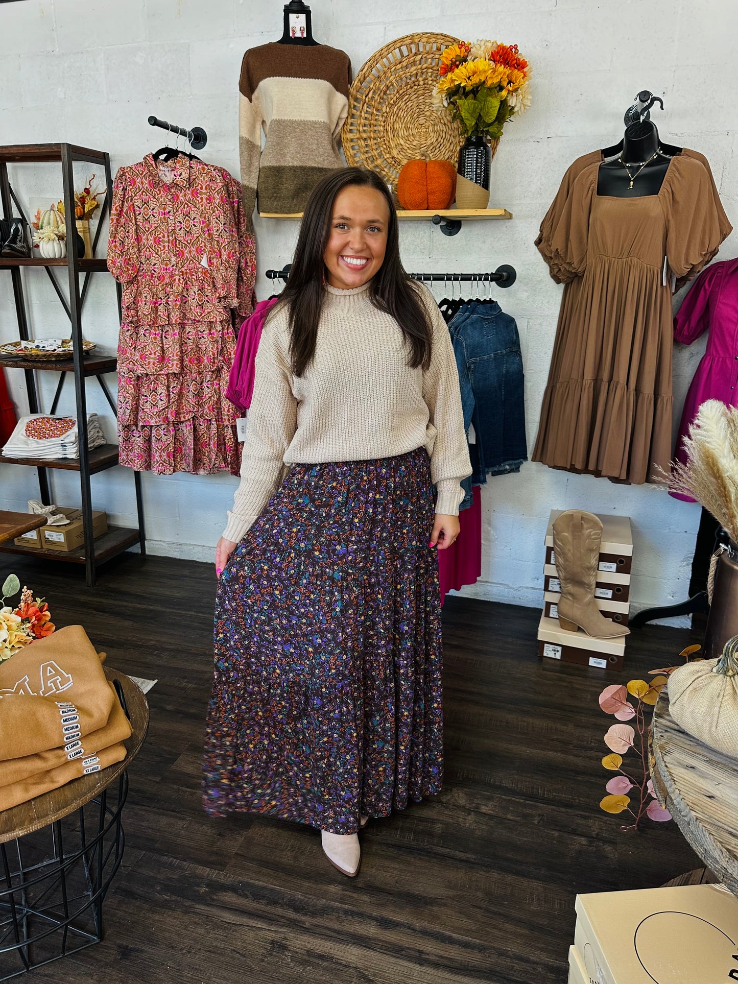 The Hartley Dark Brown Floral Maxi Skirt