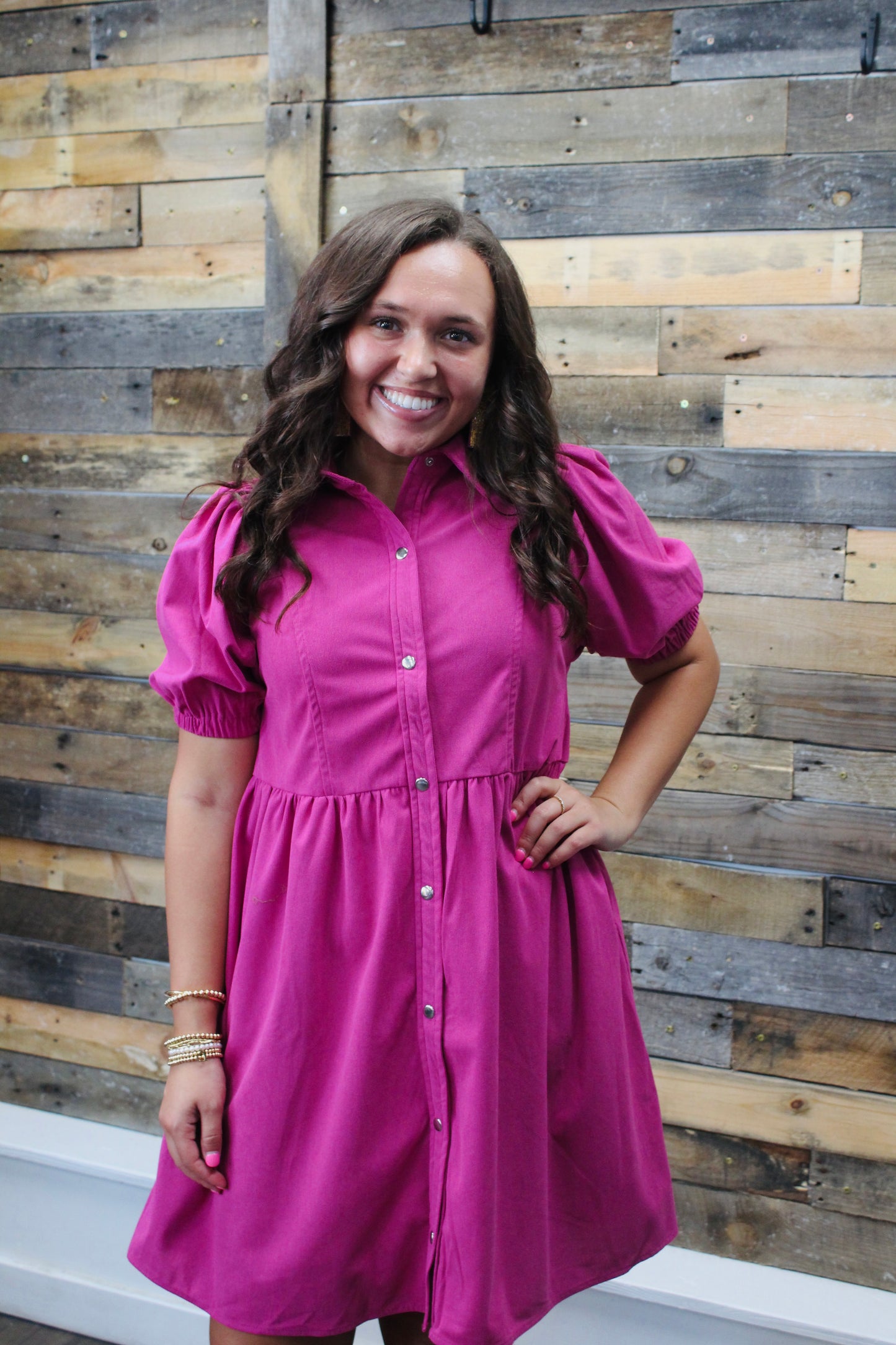 The Willow Magenta Corduroy Babydoll Dress