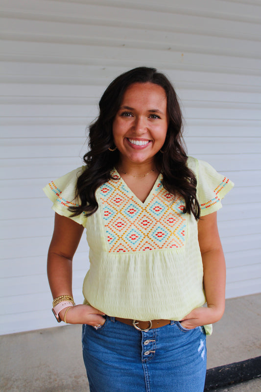 Made for Sunny Days Geometric Embroidered Top