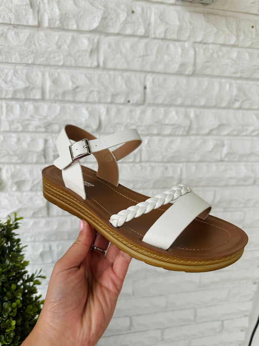 The Remi White Braided Strap Sandal