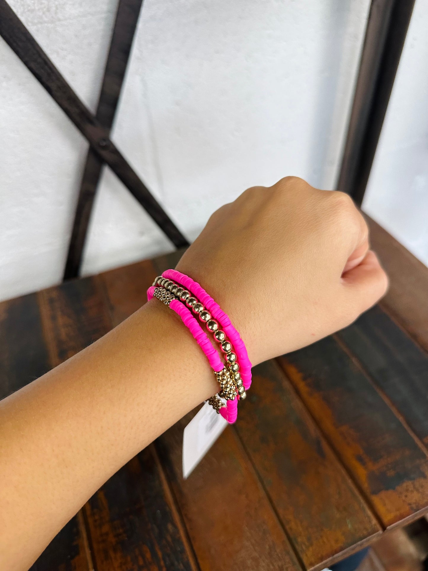 Gold & Hot Pink Stack Stretch Bracelet Set