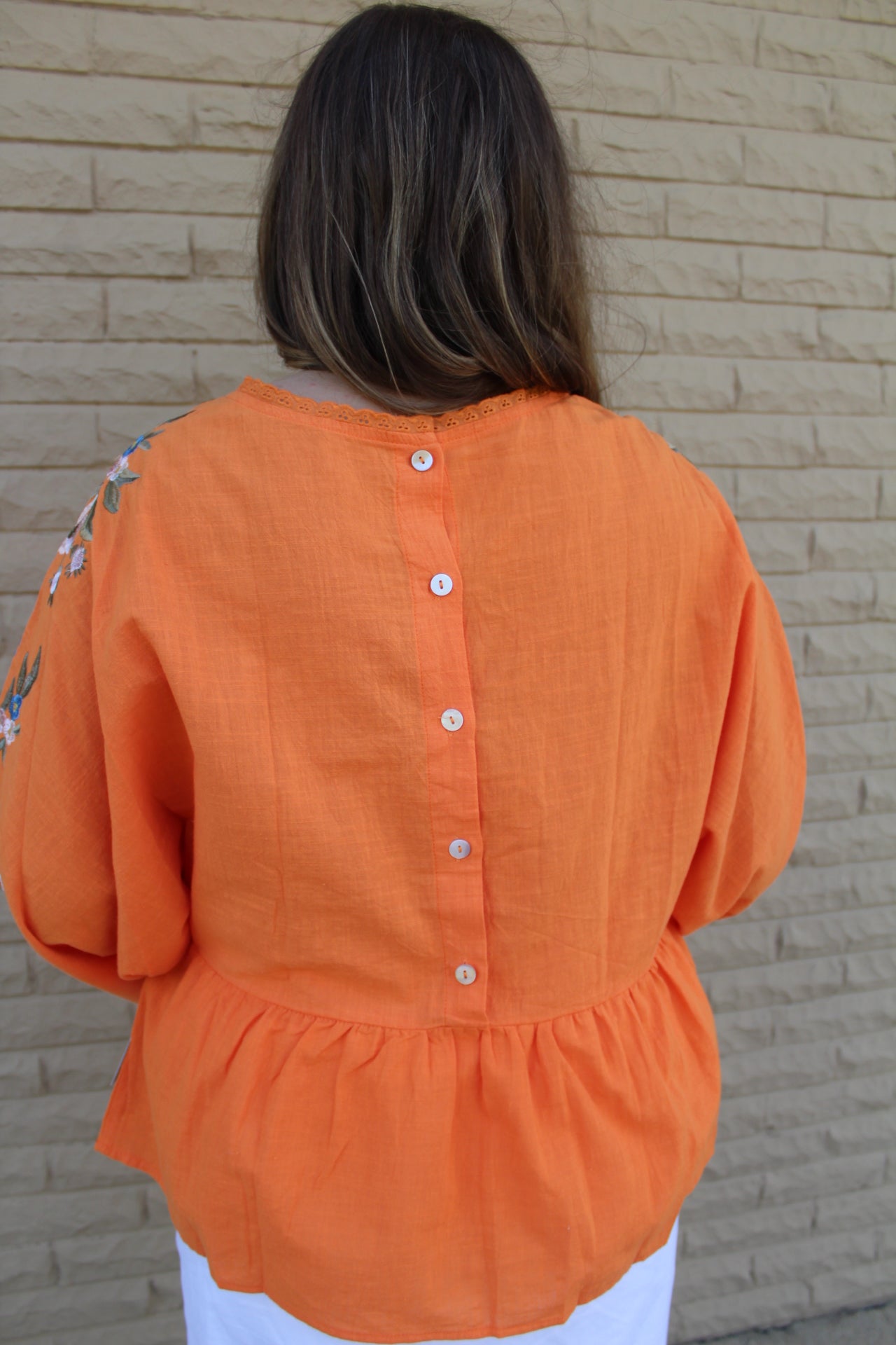 Orange Floral Embroidered Top