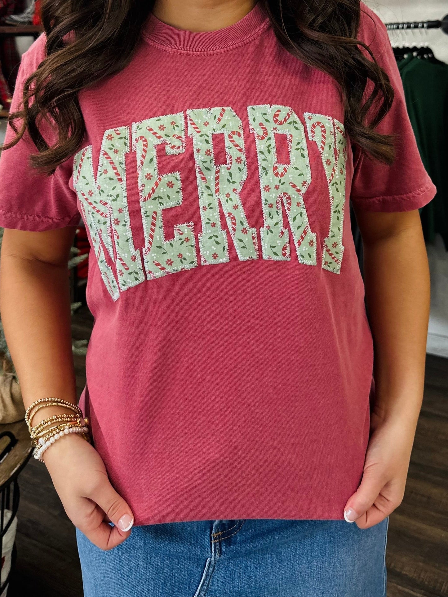 Vintage Candy Cane Christmas Embroidered Tee