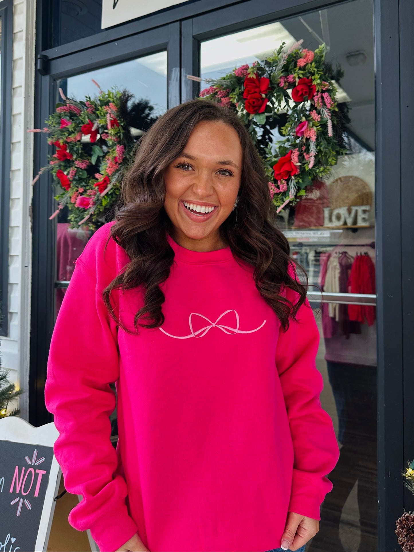 Pink Bow Embroidered Crewneck