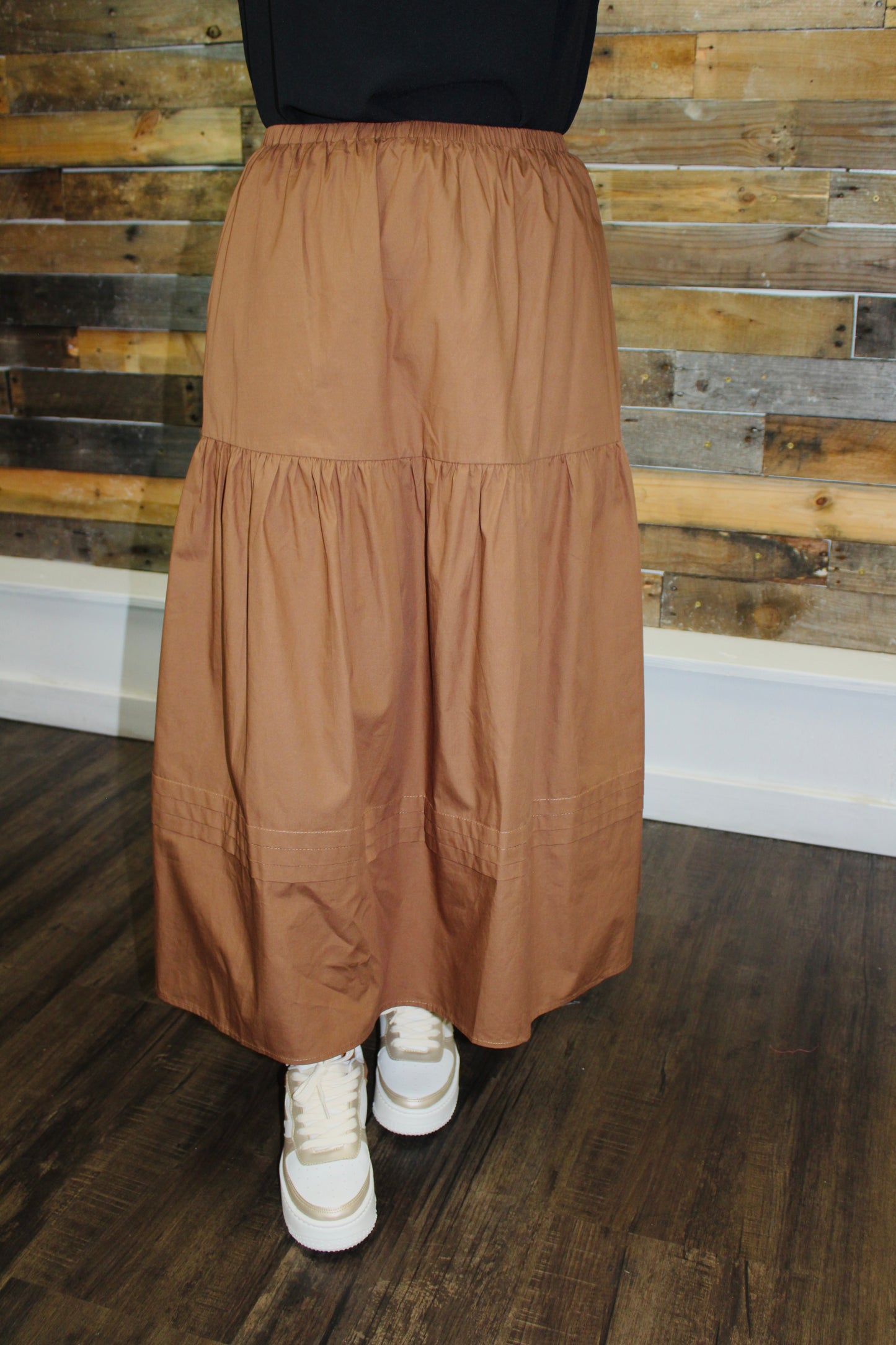 The Kelly Brown Pleated Midi Skirt