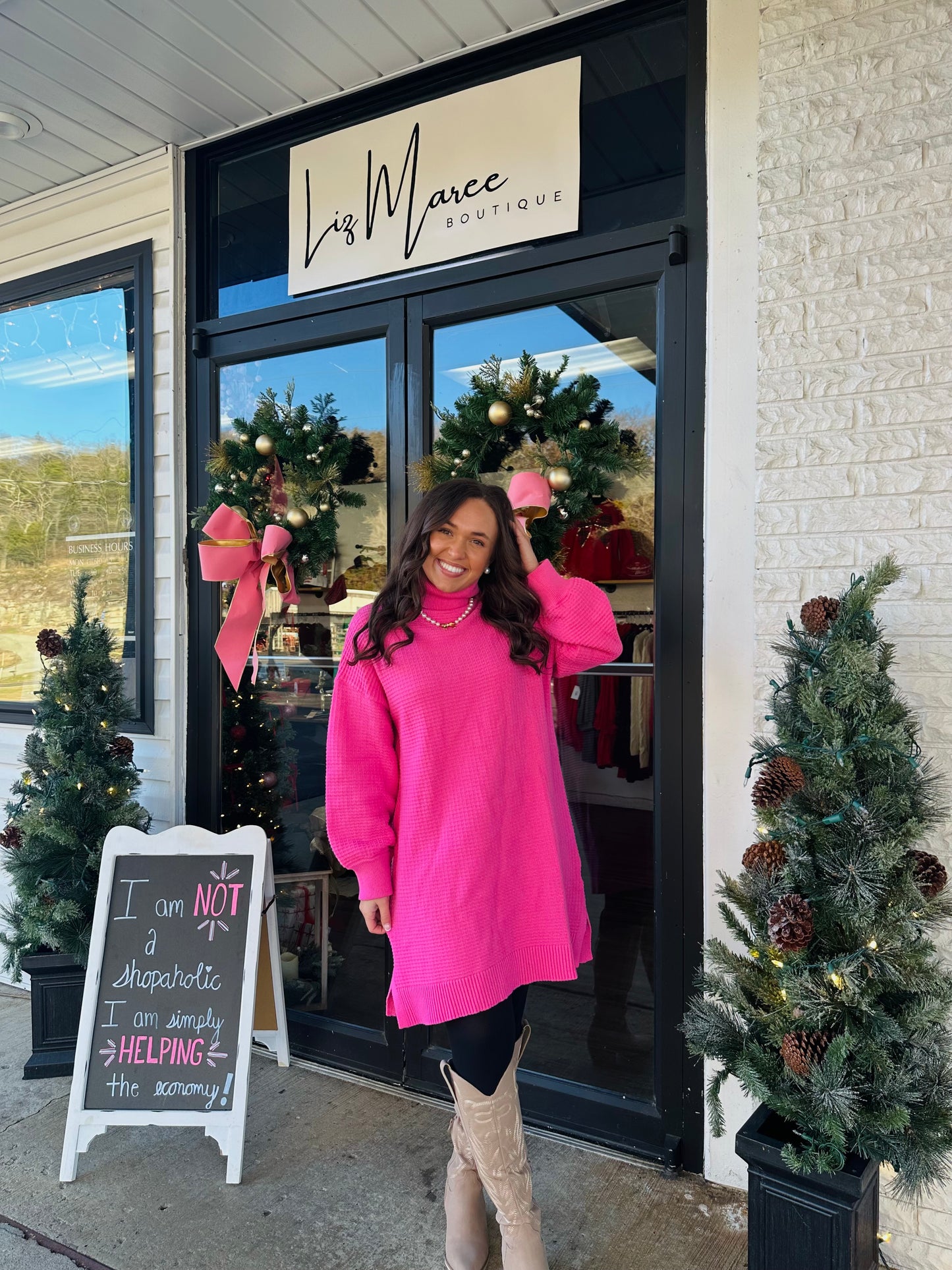 The Bella Pink Waffle Knit Sweater Dress