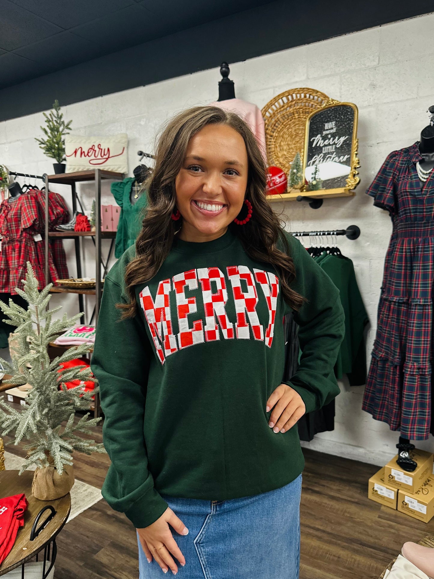 Merry Everything Checkerboard Embroidered Pullover