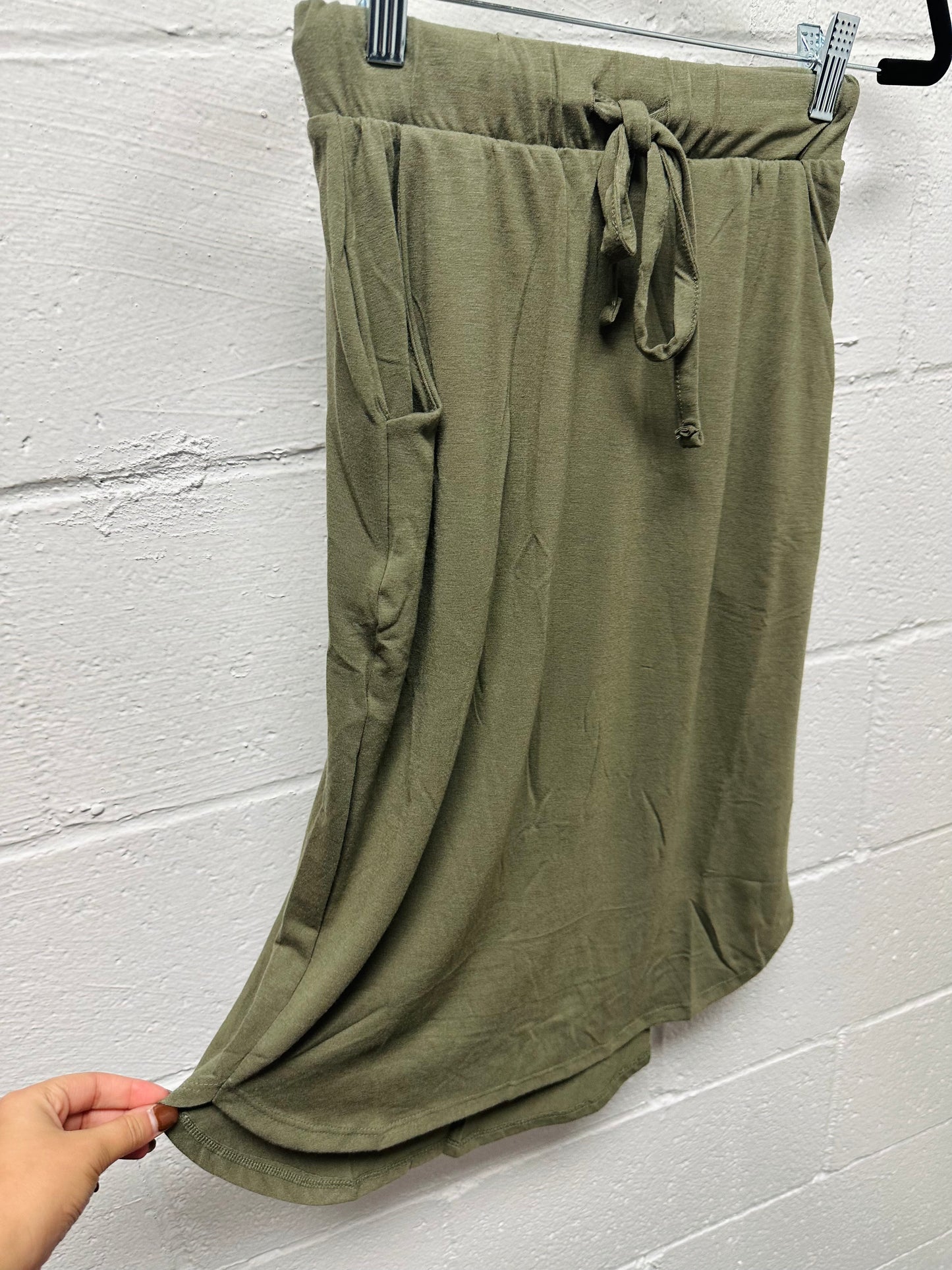 Olive Cotton Skirt With Pockets