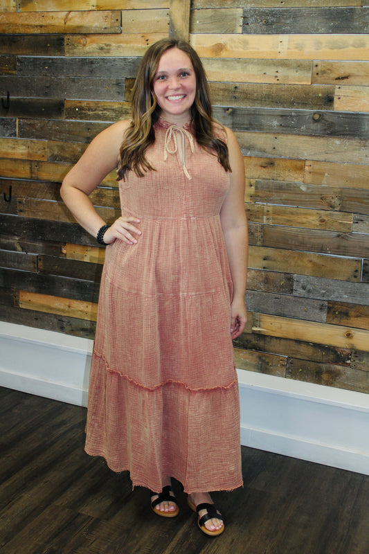 Light Brown Sleeveless Midi Dress