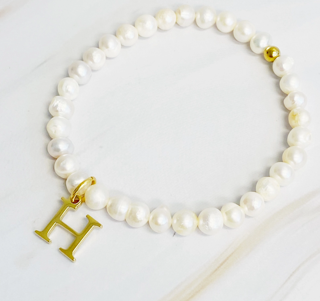 Freshwater Pearl Initial Charm Bracelet