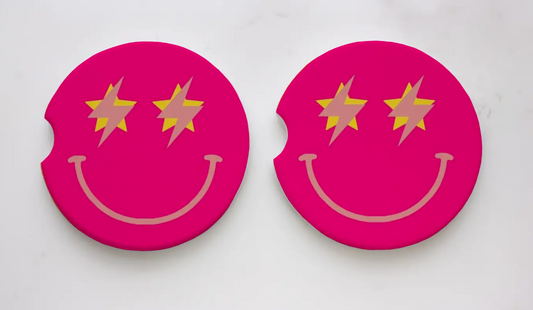 Pink Happy Face Car Coaster