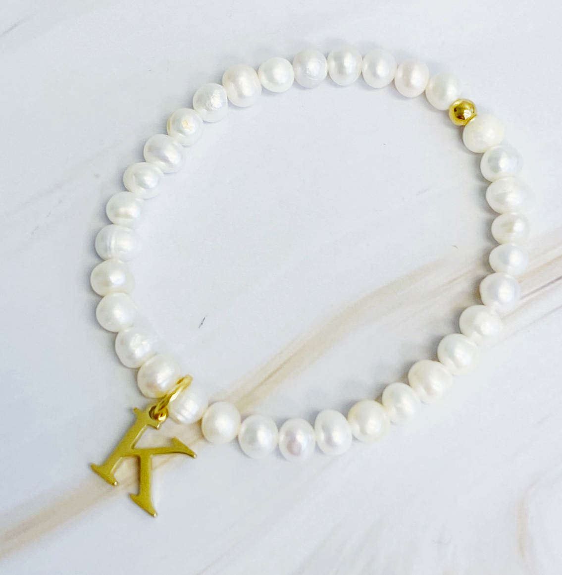 Freshwater Pearl Initial Charm Bracelet