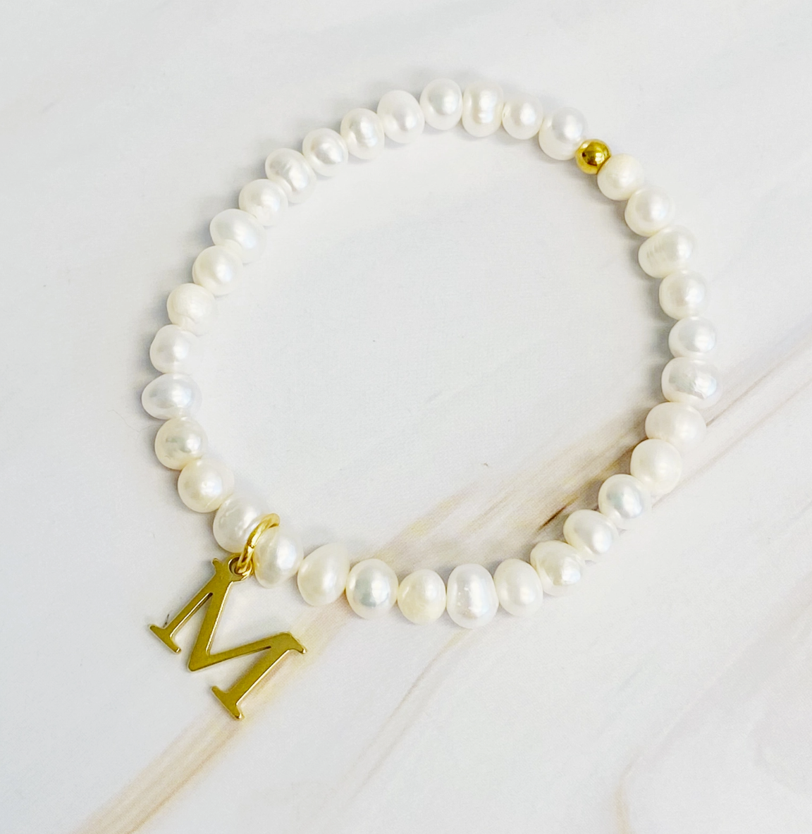 Freshwater Pearl Initial Charm Bracelet