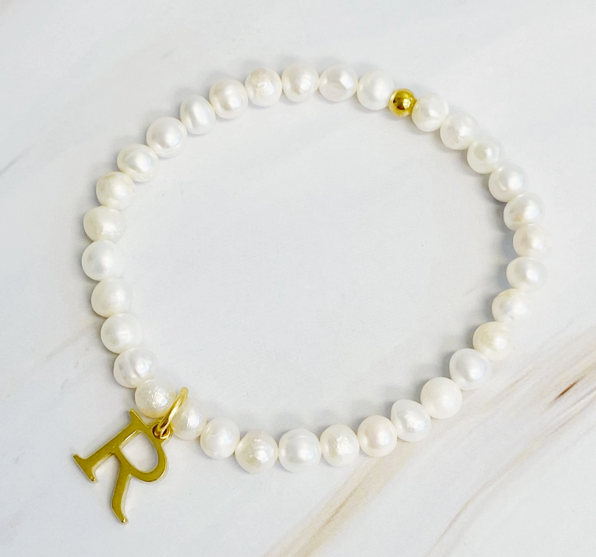 Freshwater Pearl Initial Charm Bracelet