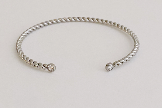 Silver Slim and Cabled Open Bangle Bracelet