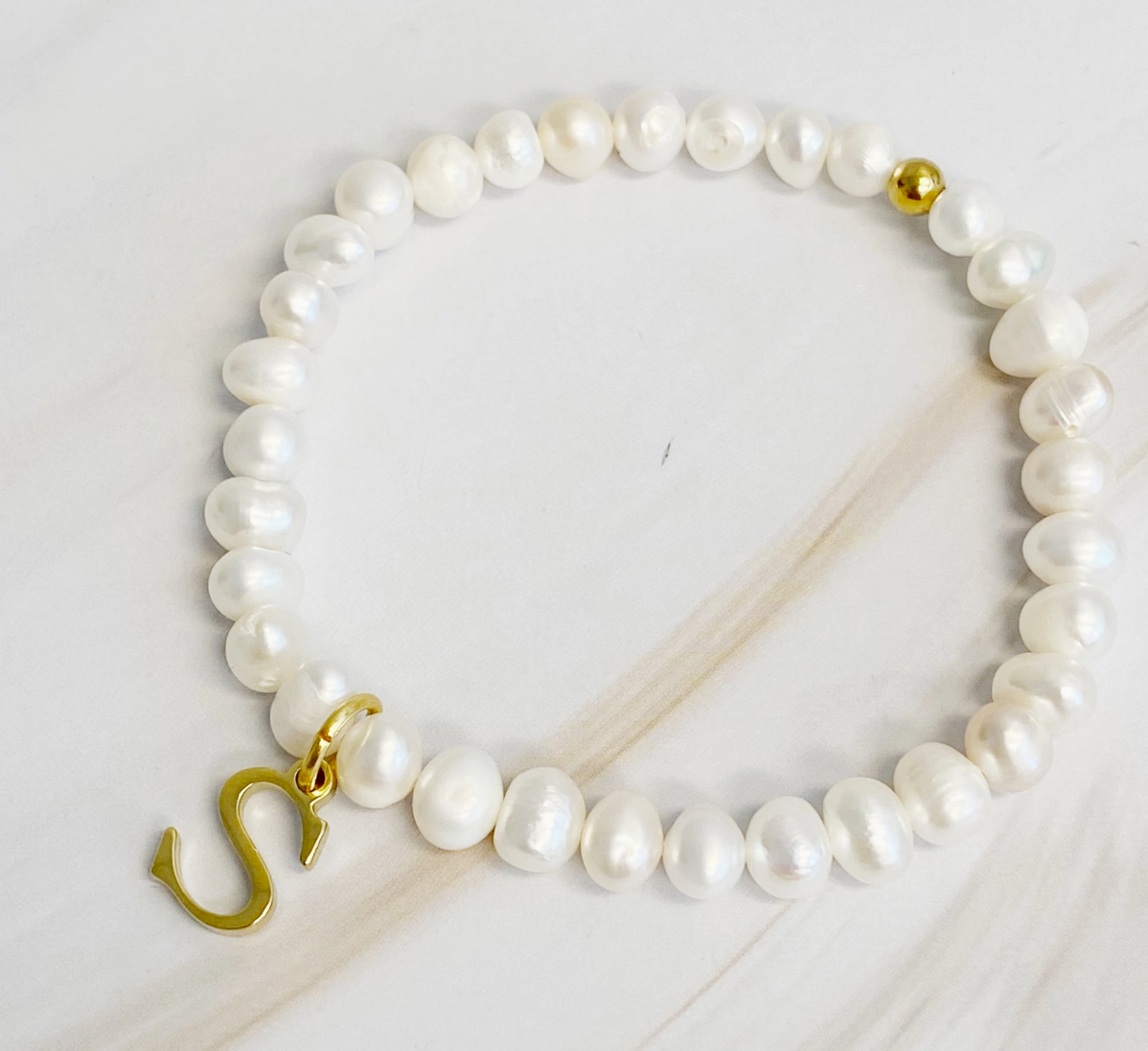 Freshwater Pearl Initial Charm Bracelet