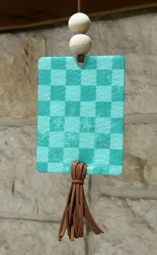 Turquoise Checkered Print Car Freshie